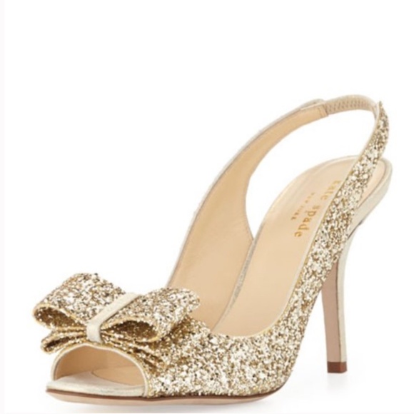 EUC Kate Spade ♠️ Golden sequin glitter Charm high heels 7 - Picture 3 of 12